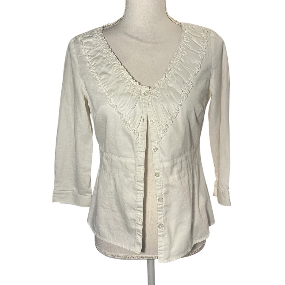 Ann Taylor White Fitted Cotton Blouse
